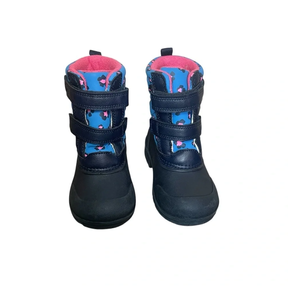 Carters Toddler Girls Navy Pink Deltha Leopard Cheetah Snow Boot 8M Winter Sled‎